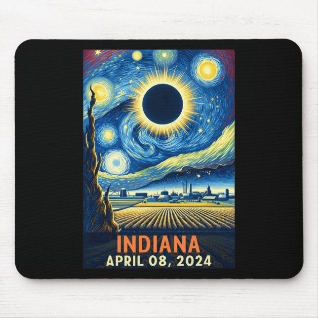 Indiana Total Solar Eclipse 2024 Starry Night Van  Mouse Pad (Front)