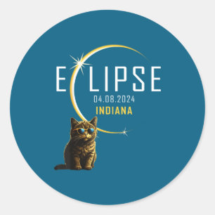Indiana Total Solar Eclipse Cat Classic Round Sticker