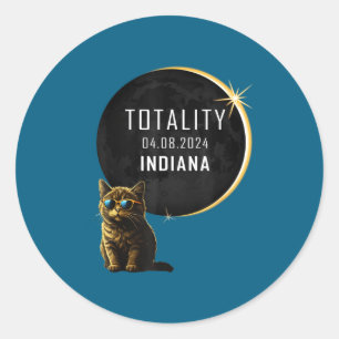 Indiana Total Solar Eclipse Cat Classic Round Sticker