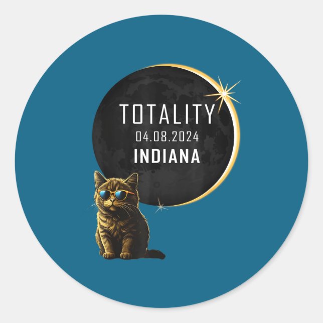 Indiana Total Solar Eclipse Cat Classic Round Sticker (Front)