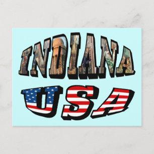 Indiana USA Flag & State Photo Text Postcard