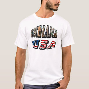 Indiana USA Flag & State Photo Text T-Shirt