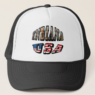 Indiana USA Flag & State Photo Text Trucker Hat