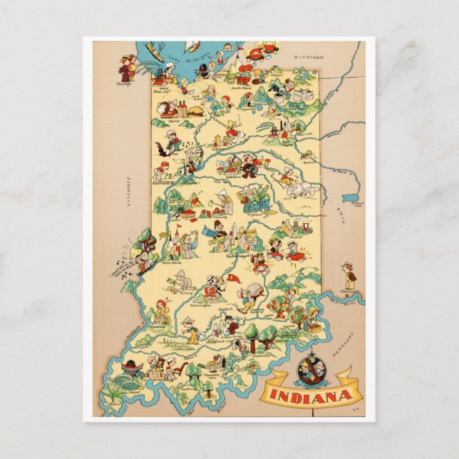 Indiana Vintage Map Postcard (Front)