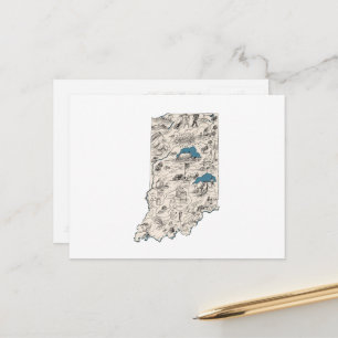 Indiana Vintage Picture Map Antique State Chart Postcard