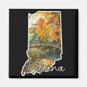 Indiana watercolor autumn scenery landscape art magnet