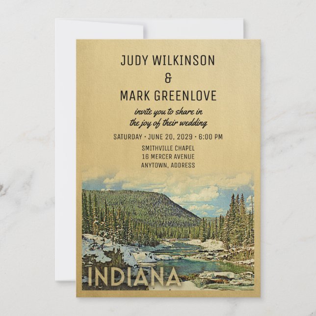 Indiana Wedding Invitation Vintage Nature (Front)