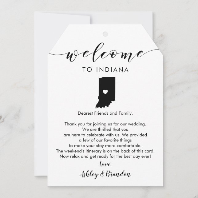 Indiana Wedding Welcome Tag, Letter Itinerary (Front)