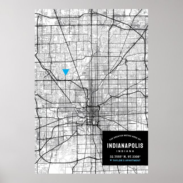 Indianapolis City Map + Mark Your Location  Poster (Front)