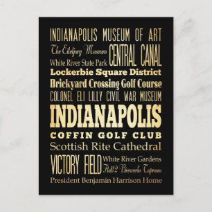 Indianapolis City of Indiana State Typography Art Postcard