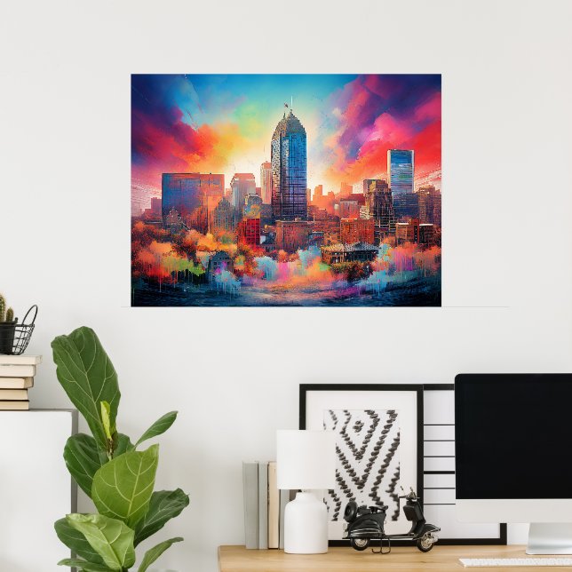 Indianapolis Colourful Abstract Wall Art Print (Home Office)