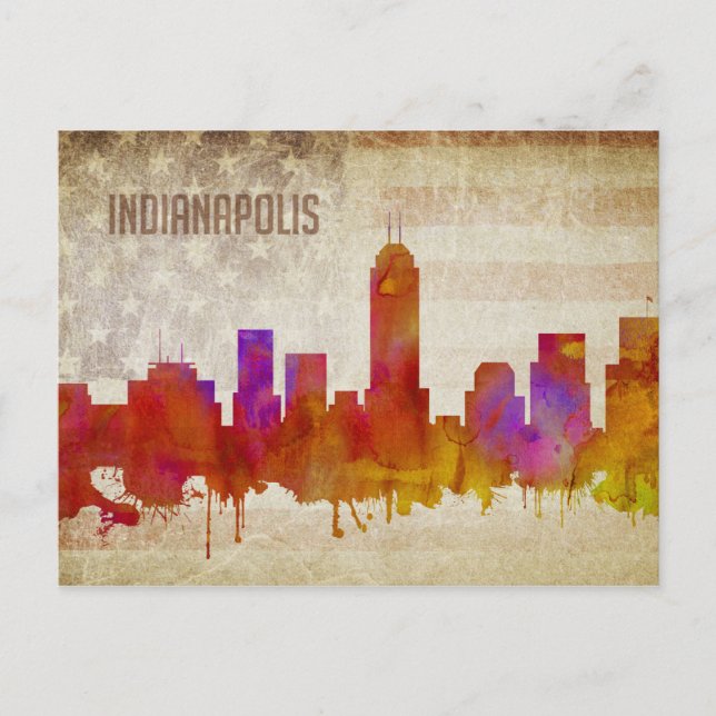 Indianapolis, IN | Watercolor City Skyline Postcard (Front)