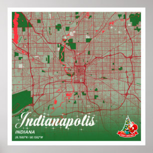 Indianapolis - Indiana Christmas Colour City Map Poster