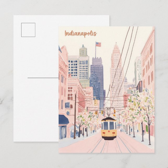 Indianapolis Indiana Gouache Illustration Travel Postcard (Front/Back)