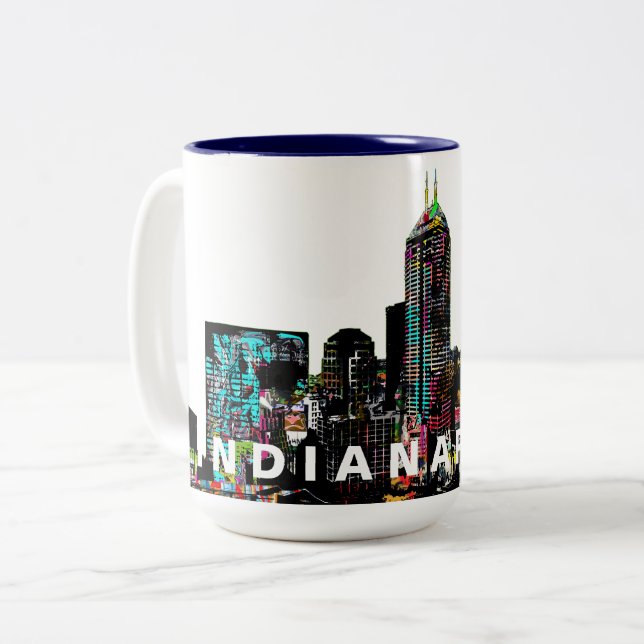 Indianapolis, Indiana in graffiti Two-Tone Coffee Mug (Front Left)