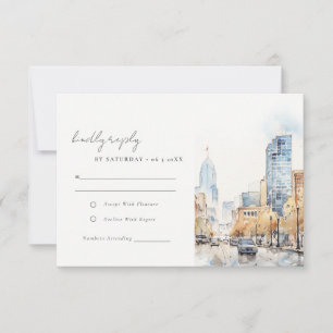 Indianapolis Indiana Landscape Watercolor Wedding RSVP Card