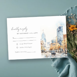 Indianapolis Indiana Landscape Watercolor Wedding RSVP Card