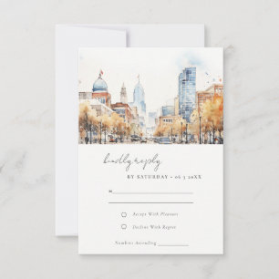 Indianapolis Indiana Landscape Watercolor Wedding RSVP Card