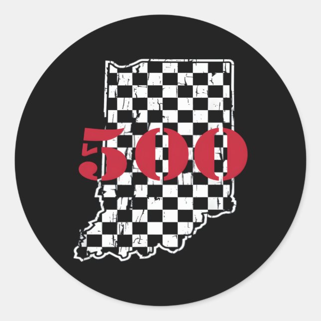 Indianapolis Indiana State 500 Race Car Distressed Classic Round Sticker (Front)