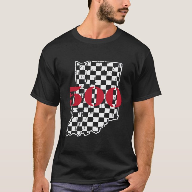 Indianapolis Indiana State 500 Race Car Distressed T-Shirt (Front)