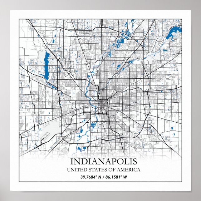 Indianapolis Indiana USA Travel City Map Poster (Front)