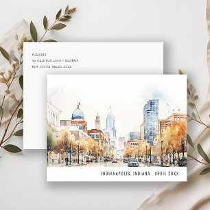 Indianapolis, Indiana Watercolor Landscape Wedding Postcard