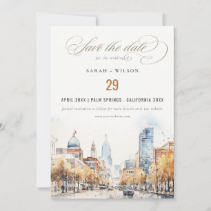Indianapolis, Indiana Watercolor Landscape Wedding Save The Date