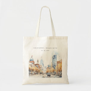 Indianapolis, Indiana Watercolor Landscape Wedding Tote Bag