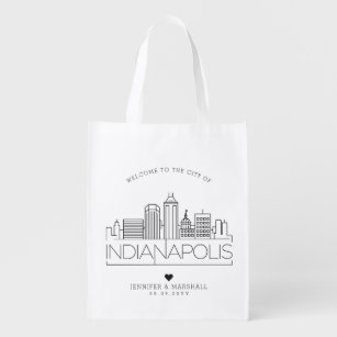 Indianapolis, Indiana Wedding   Stylised Skyline Reusable Grocery Bag