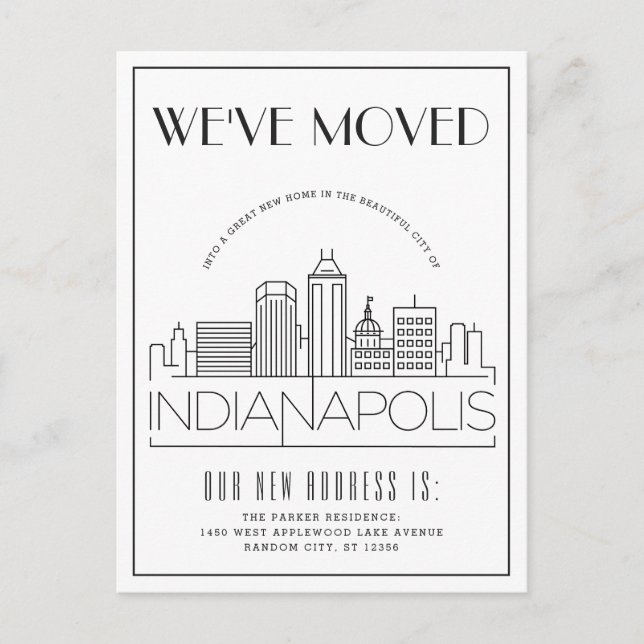 Indianapolis Modern Deco | Change of Address Announcement Postcard (Front)