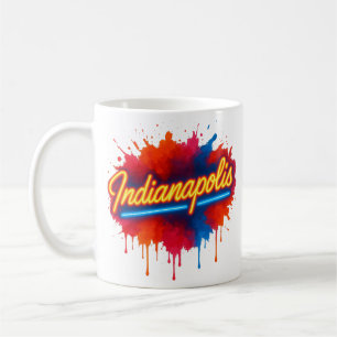 Indianapolis Neon Retro Colourful Paint Splash Coffee Mug