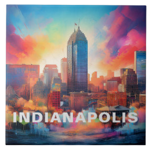 Indianapolis Skyline Art Ceramic Tile