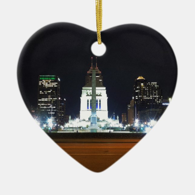 Indianapolis Skyline at Night Ceramic Ornament (Front)