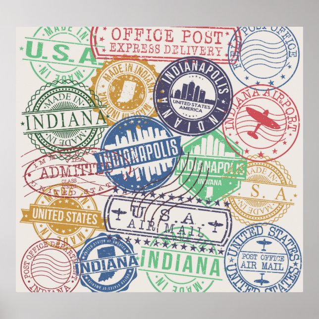 Indianapolis Stamps: Travel Seal Set. Poster (Front)