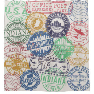 Indianapolis Stamps: Travel Seal Set. Shower Curtain