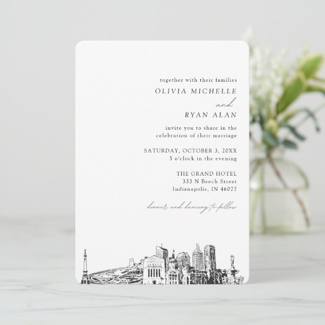 Indianapolis Wedding Elegant Skyline Invitation (Standing Front)