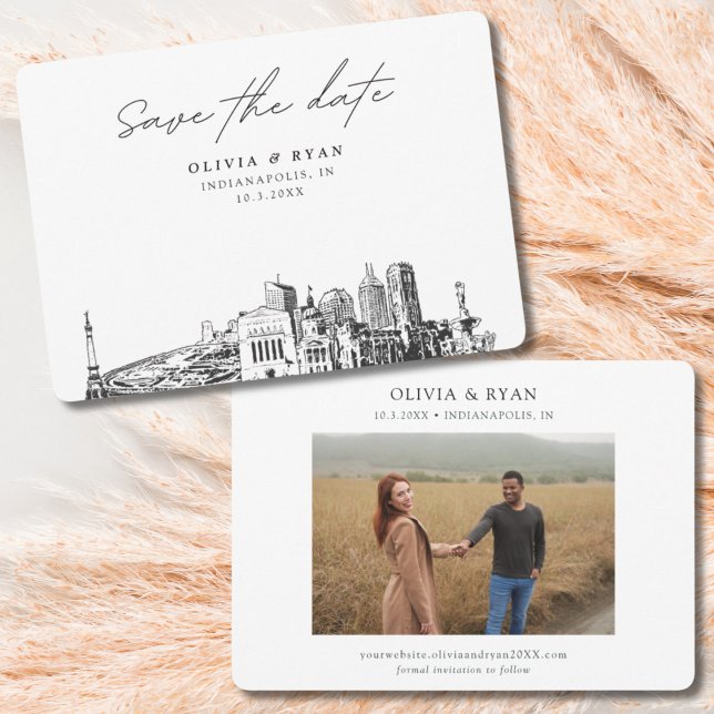 Indianapolis Wedding Modern Save the Date Invitation (Indianapolis wedding save the date with engagement photo)