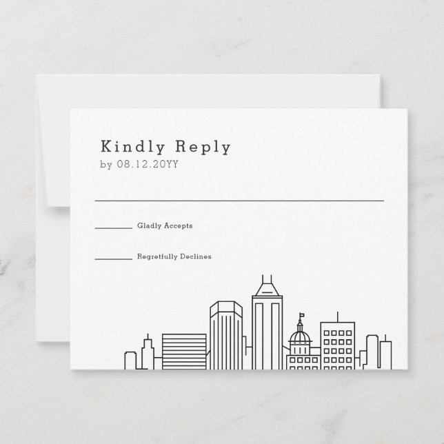 Indianapolis Wedding | Stylised Skyline RSVP Card (Front)