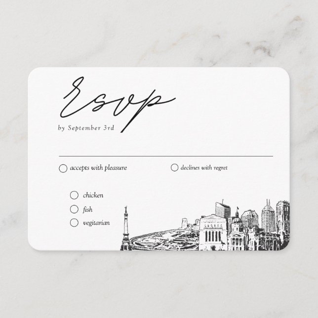 Indianapolis Wedding Traditional RSVP Meal Option Enclosure Card (Front)