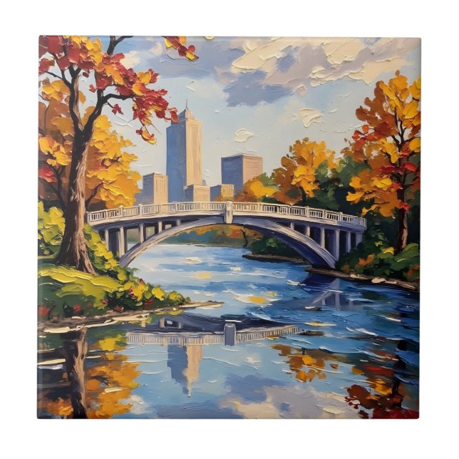 Indianapolis White Bridge Over the White River  Ceramic Tile (Front)