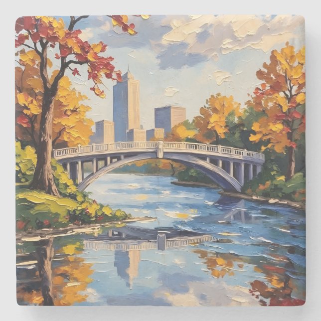 Indianapolis White Bridge Over the White River  Stone Coaster (Front)