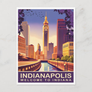 Indianapolis, White River and Canal, Travel Postcard