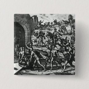 Indians bringing Balboa vases and gold objects 15 Cm Square Badge
