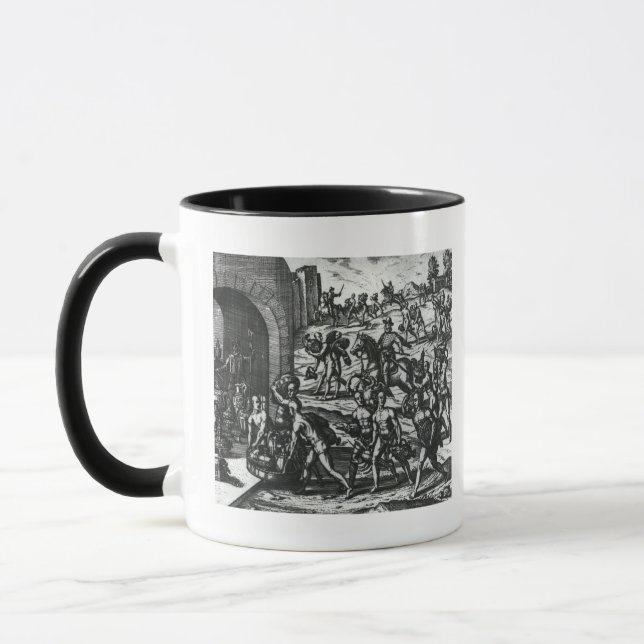 Indians bringing Balboa vases and gold objects Mug (Left)