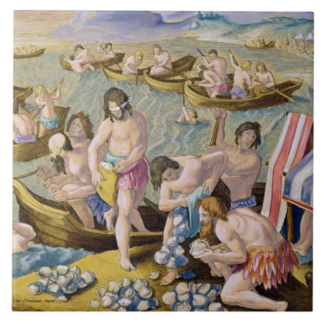 Indians diving for pearls, plate 93 from 'Venation Ceramic Tile (Front)