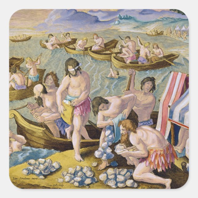 Indians diving for pearls, plate 93 from 'Venation Square Sticker (Front)