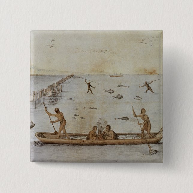 Indians Fishing 15 Cm Square Badge (Front)