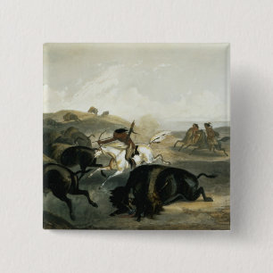 Indians Hunting the Bison, plate 31 from Volume 2 15 Cm Square Badge