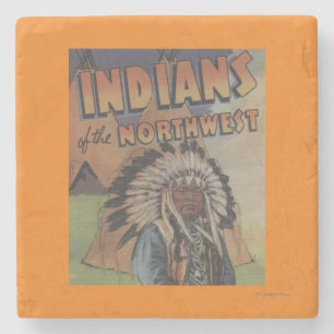 Indians of the Northwest - Indian Chief & Teepee Stone Coaster