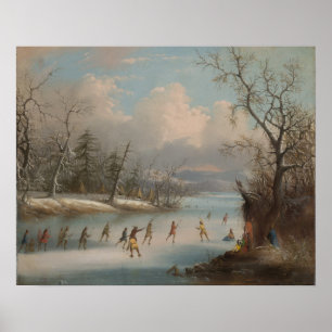 Indians Playing Lacrosse on the Ice Poster